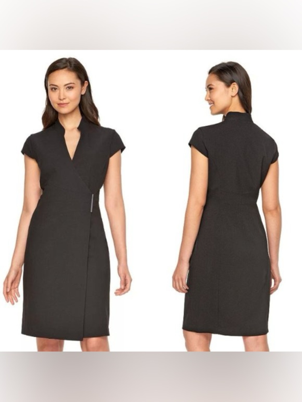 Turn Heads in this Calvin Klein Cap-Sleeve V-Neck Faux-Wrap Sheath Dress
